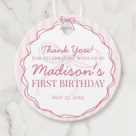 ピンクコケットボウパステルストライプの誕生日 フェイバータグ