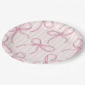 ピンクコケットボウパステルテーストライプのブルデコール ペーパープレート (アングル)