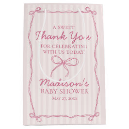 ピンクコケットボウパステルベビーストライプのシャワー特典 ミディアムペーパーバッグ