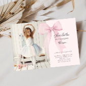 ピンクコケットボウフォト誕生日招待状 招待状