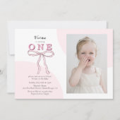 ピンクコケットボウフォト1歳の誕生日 招待状 (正面)