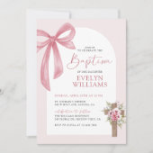 ピンクコケットボウフローラクロスガールバプテスマ写真 招待状 (正面)
