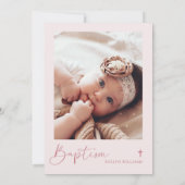 ピンクコケットボウフローラクロスガールバプテスマ写真 招待状 (裏面)