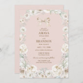 ピンクコケットボウフローラ結婚式招待状 招待状 (正面/裏面)