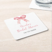 ピンクコケットボウブライダルシャワー スクエアペーパーコースター (アングル)