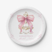 ピンクコケットボウブライダルシャワー ペーパープレート (正面)
