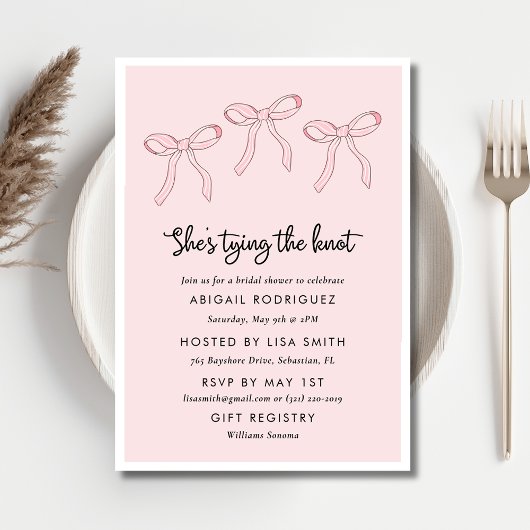 ピンクコケットボウブライダルシャワー 招待状
