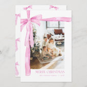 ピンクコケットボウホリデーフォトクリスマスカード シーズンカード (正面/裏面)
