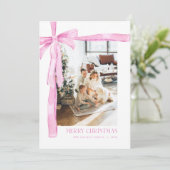 ピンクコケットボウホリデーフォトクリスマスカード シーズンカード (スタンド正面)