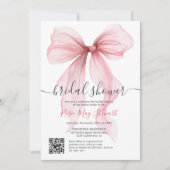 ピンクコケットボウロマンチックQrコードブライダルシャワー 招待状 (正面)