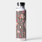 ピンクコケットボウヴィンテージバラブラックストライプ ウォーターボトル (右面)
