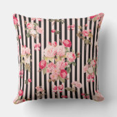 ピンクコケットボウヴィンテージバラブラックストライプ クッション (裏面)