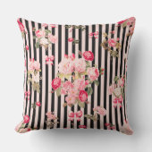 ピンクコケットボウヴィンテージバラブラックストライプ クッション (正面)