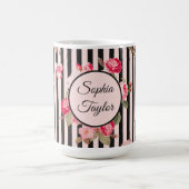 ピンクコケットボウヴィンテージバラブラックストライプ コーヒーマグカップ (中央)