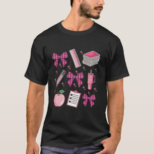 ピンクコケットボウ新学期学生先生L Tシャツ