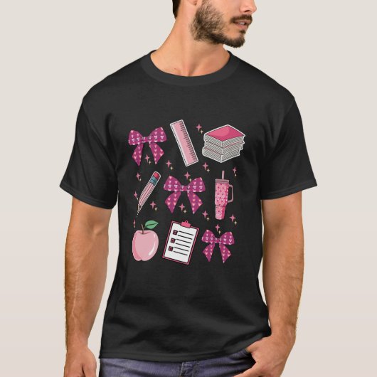 ピンクコケットボウ新学期学生先生L Tシャツ (正面)