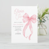 ピンクコケットボウ最初の誕生日パーティーの招待状 招待状 (スタンド正面)