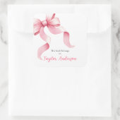 ピンクコケットボウ蔵書票 スクエアシール (バッグ)