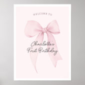 ピンクコケットボウ誕生日ウェルカムポスター ポスター (正面)