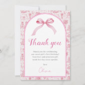 ピンクコケットボウ誕生日サンキューカード 招待状 (正面)