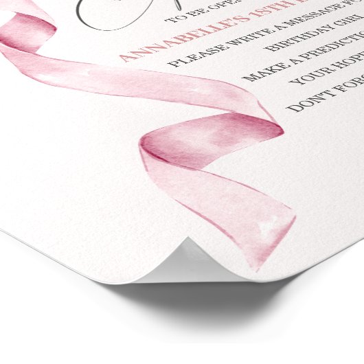 ピンクコケットボウ誕生日タイムカプセルパーティー標識 ポスター (角)