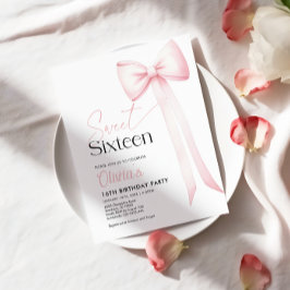 ピンクコケットボウ16th誕生日招待状 招待状