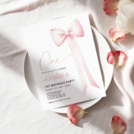 ピンクコケットボウ1st誕生日招待状 招待状