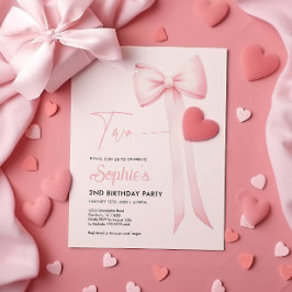ピンクコケットボウ2nd誕生日招待状 招待状