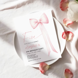 ピンクコケットボウ5th誕生日招待状 招待状