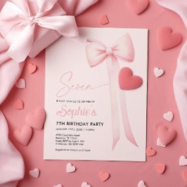 ピンクコケットボウ7th誕生日招待状 招待状