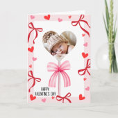 ピンクコケットボウ&棒つきキャンデー写真，バレンタインデー カード (正面)