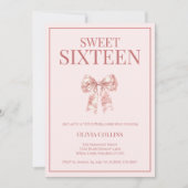 ピンクコケットボウSweet sixteen誕生日パーティーInv 招待状 (正面)