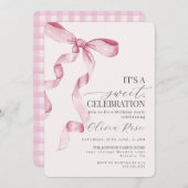 ピンクコケットボーガールバースデーパーティーの招待 (正面/裏面)