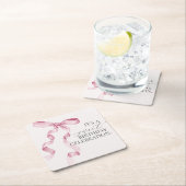 ピンクコケットボーガールバースデーパーティードコール スクエアペーパーコースター (インサイチュ)