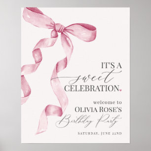ピンクコケットボーガールバースデーパーティー歓迎サイン ポスター