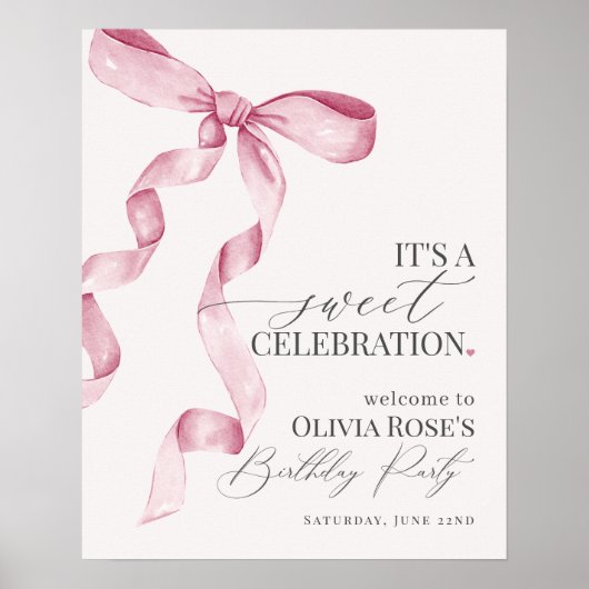 ピンクコケットボーガールバースデーパーティー歓迎サイン ポスター (正面)