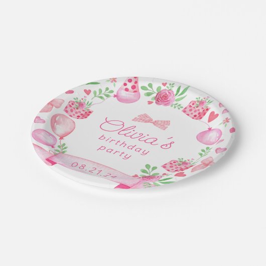 ピンクコケットボーガール名門私立校風の誕生日 ペーパープレート (アングル)