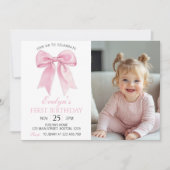 ピンクコケットボーガール誕生日フォト招待状 サンキューカード (正面)