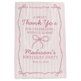 ピンクコケットボーパステルストライプの誕生日の恩恵 ミディアムペーパーバッグ