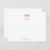 ピンクコケットリボンパーソナライズされたノートカード ノートカード (正面/裏面)