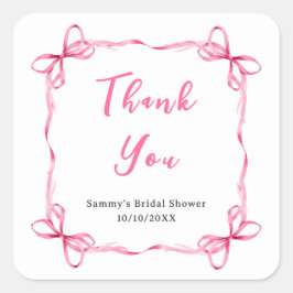 ピンクコケットリボンブライダルシャワーありがとう スクエアシール