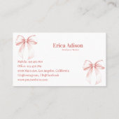 ピンクコケットリボン弓 名刺 (裏面)