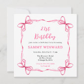 ピンクコケットリボン誕生日パーティー 招待状 (正面)