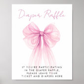 ピンクコケット弓おむつラッフルベビーガールシャワー ポスター (正面)