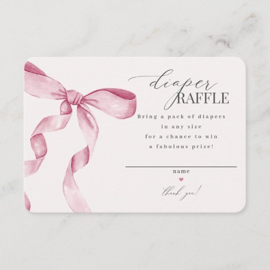 ピンクコケット弓おむつラッフル招待インサート エンクロージャーカード (正面)