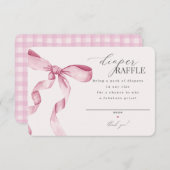ピンクコケット弓おむつラッフル招待インサート エンクロージャーカード (正面/裏面)