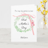 ピンクコケット弓とフローラ1日目の母の日 カード (黄色い花)