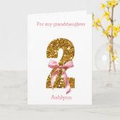 ピンクコケット弓と金ゴールドグリッター2nd誕生日 カード (黄色い花)