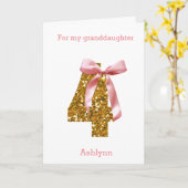 ピンクコケット弓と金ゴールドグリッター4th誕生日 カード (黄色い花)