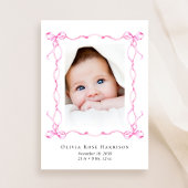 ピンクコケット弓ウォーターカラーフォトガール誕生 案内状